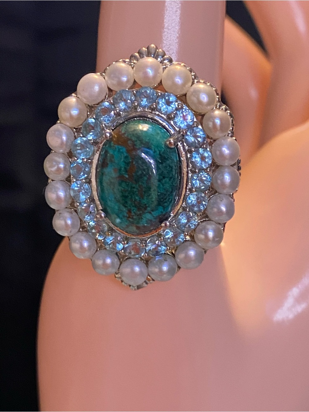 Chrysocolla Multi Gemstone Ocean Ring, Sz 8